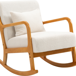 Gyngestol Nordlys Furniture Diana, hvid stof og FSC-certificeret gummitræ, H80ÃB64ÃD88 cm